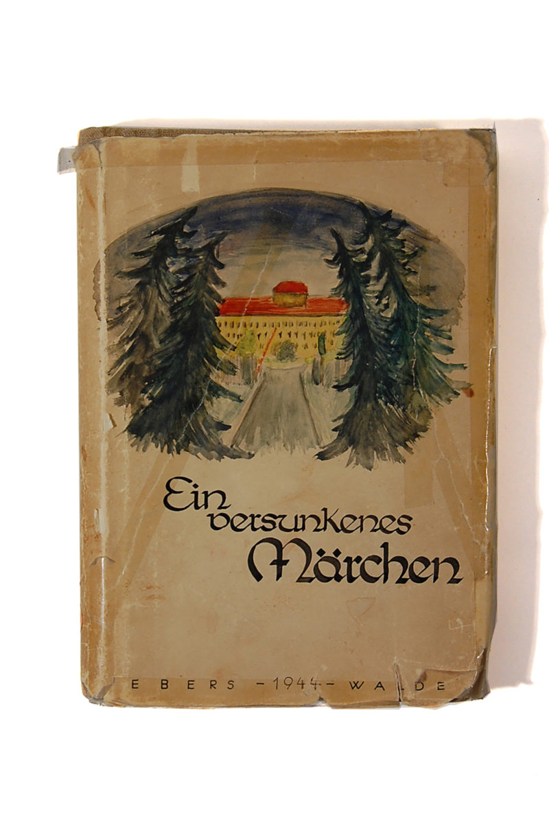 A book cover with trees and buildings on it.