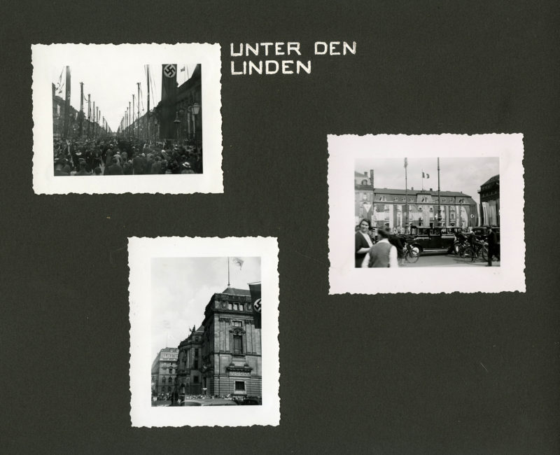 A black and white photo of three different buildings.