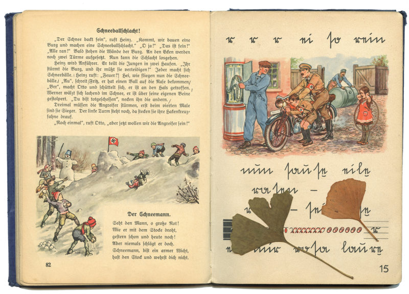 A book with pictures of people and writing on it.