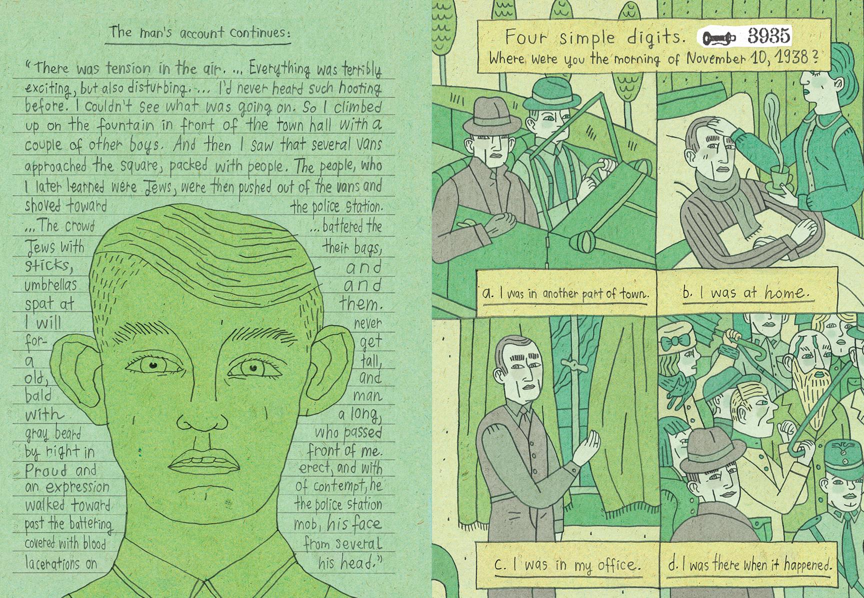 A green page with a man 's face and instructions for how to make a picture.