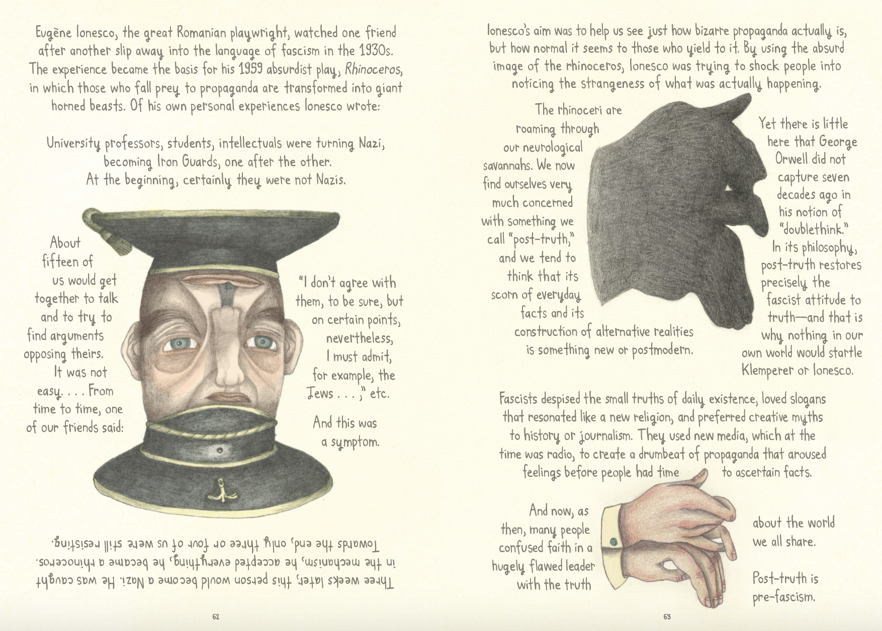 A page of an art book with drawings and text.