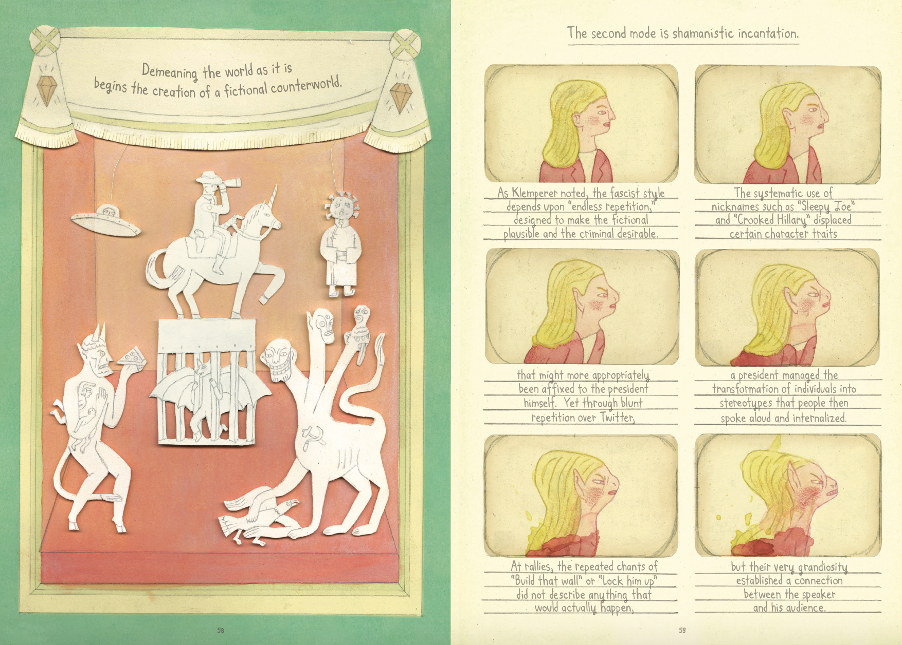 A page from the book shows pictures of people and animals.